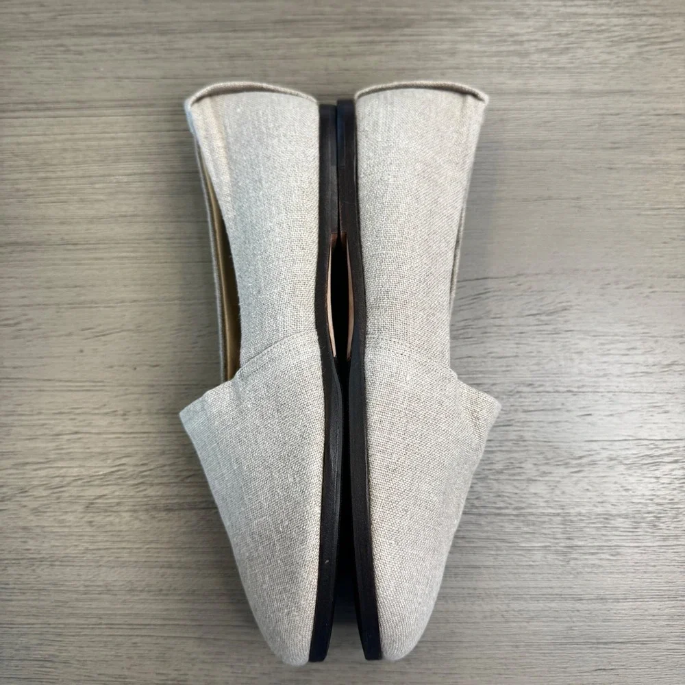 Fausto Santini Women 7-7.5 EU 37.5 Beige Linen Flats Italian Leather Sole Loafer